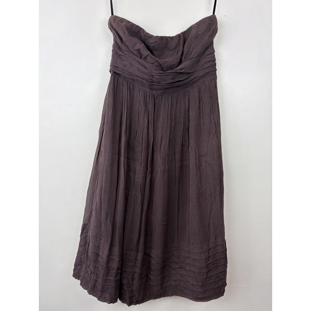 J Crew Strapless Dress Womens 2 Juliet Empire Waist 100% Silk Chiffon Raisin